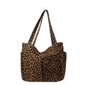 Borsa tote in tela leopardata con tasche multiple e robusti spallacci - Marrone Scuro