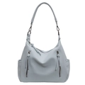 Borsa tote vintage azzurro minimalista in pelle martellata con nappe a frangia - Blu