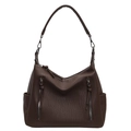 Grande borsa tote retrò marrone scuro con trama litchi e cerniere decorative - caffè