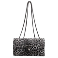 Chic leopard print shoulder bag with metallic rivets and silver-tone chain strap - Black