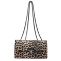 Trendy leopard print shoulder bag with metallic studs and a dual chain strap design - Tan