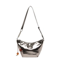 Bolso hobo plateado metalizado de piel sintética con cadena y cuentas naranjas - Champán