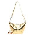 Bolso hobo dorado metalizado con cadena plateada y borlas de cuentas de ámbar - Dorado