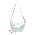 Bolso bandolera de media luna plateado holográfico con cuentas de ámbar y cadena - Blanco