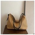 Bolso tote grande minimalista en ante color camello con correas de nudo negro - Tostado