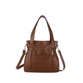 Bolso tote grande de cuero sintético marrón con cremalleras plateadas y bandolera - Tostado