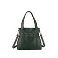 Bolso tote grande verde oscuro de cuero sintético con bolsillos de cremallera y correa - Verde