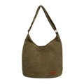 Borsa a tracolla in velluto a coste verde oliva con spallina larga e logo in pelle - Verde
