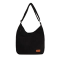 Borsa a tracolla in velluto a coste nero con tracolla larga e design vintage a mezzaluna - Nero