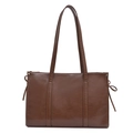Braune Shopper-Tasche aus Kunstleder mit seitlichen Schleifen und doppelten Schultergurten - Hellbraun