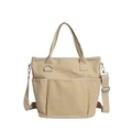 Beige canvas tote bag with wide strap and three front pockets for daily commute - Khaki