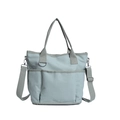 Large capacity light cyan canvas tote bag with multi-pockets and adjustable shoulder strap - Green