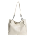 Chic cream white PU leather tote bag with dual exterior pockets and chain shoulder strap - White