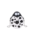 Cute ladybug cartoon shoulder bag for girls with black white polka dots and bead chain - Black