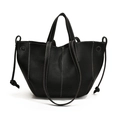 Borsa tote in pelle nera con cuciture bianche a contrasto e nodi laterali decorativi - Nero