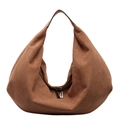 Brown suede hobo shoulder bag with large capacity and dual metal zippers for women - Tan