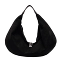 Fashionable black faux suede hobo bag with large capacity and silver double zipper - Black