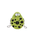 Green ladybug shaped kids crossbody bag with black polka dots and metal bead chain - Green