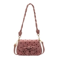 Sac bandoulière en velours côtelé rose avec pois rouges et décoration de nœud - Rose