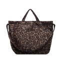 Stylish large capacity leopard print tote bag with shoulder strap and top handles - Leopard Green