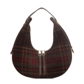 Schicke Herbst-Hobo-Tasche mit rot-grünem Wollmuster und dunkelbraunem Lederbesatz - Kaffeebraun