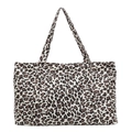 Large leopard print tote bag with front pocket made of durable canvas material - White