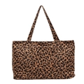 Large capacity leopard print tote bag with front pocket and double handles - Dark Brown