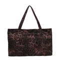 Large leopard print tote bag with brown and purple patterns and a front pocket - Coffee