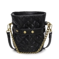 Elegante bolso de cubo acolchado negro con cadena dorada y costuras de rombos - Negro