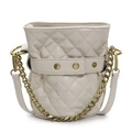Bolso tipo cubo acolchado crema con cadena dorada y elegante diseño de rombos - Blanco