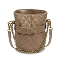 Bolso cubo acolchado albaricoque oscuro con costuras de rombos y cadena dorada - Caqui Oscuro