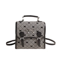 Sac bandoulière rétro japonais en tweed pour femme avec imprimé nœud noir et boucle argentée - Noir
