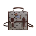 Sac à dos rétro pied-de-poule pour femme avec broderie teckel et détails de nœuds - café