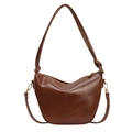 Elegante borsa a secchiello a mezzaluna in pelle PU marrone con tracolla e zip dorate - Cuoio