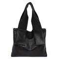 Borsa tote in pelle martellata nera con cuciture a cerchi concentrici arancioni vivaci - Nero