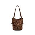 Leoparden-Beuteltasche für Damen mit braunen Lederriemen und goldenen Nietendetails - Hellbraun
