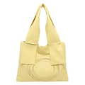 Borsa tote giallo chiaro minimalista con cuciture circolari e ampi manici a spalla - Giallo