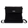Zwarte multifunctionele suède-look tas met leren bies en een merklabel detail - Zwart