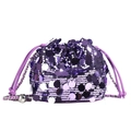 Borsa a secchiello alla moda con paillettes viola e chiusura con coulisse e catena - Viola