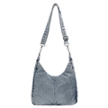Borsa hobo vintage in denim azzurro con tracolla regolabile e finiture argentate - Azzurro