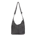 Borsa hobo in denim nero lavato con tracolla regolabile e finiture in metallo argento - Nero