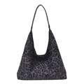 Grand sac cabas vintage à imprimé léopard gris foncé avec bandoulière noire fine - Gris