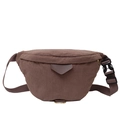 Brown corduroy waist bag for women with leather triangle detail and adjustable strap - Tan