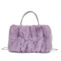 Lavender faux fur cloud bag with sparkling rhinestone handle and elegant silver chain - Purple