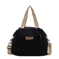 Bolso tote minimalista de pana negra con asas de color blanco roto y correa bandolera - Negro