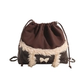 Braune Lammfell-Beuteltasche mit silberner Schmetterlingsschnalle und Kettenträger - Kaffeebraun