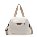 Bolso tote de pana beige con asas marrones y correa de hombro desmontable - Blanco