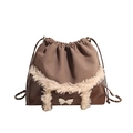 Braune Fleece-Beuteltasche mit silberner Schmetterlingsschließe und Kettengurt - Dunkelkhaki