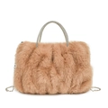 Sac nuage en peluche kaki à la mode avec poignée en strass et bandoulière argentée - Beige