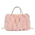 Sac à main en fausse fourrure rose avec poignée en strass et chaîne en argent - Rose